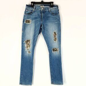 True Religion Audrey Low Rise Jeans Womens 24 Slim Boyfriend Distressed Sequin